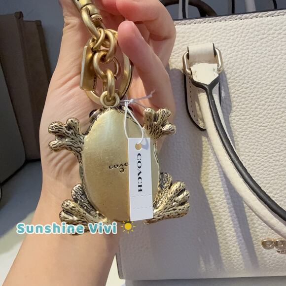 NWT Coach FROG Green Crystals Keychain Bag Purse Key Charm Fob Brass Toad - Picture 5 of 7